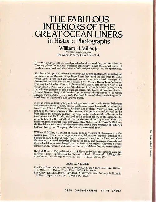 Back Cover, The Fabulous Interiors of the Great Ocean Liners, 1984.