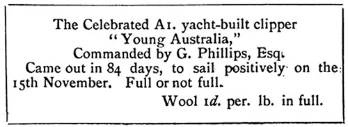 Black Ball Line Advertisement for the Clipper Ship "Young Australia." ud circa 1870.