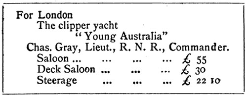Black Ball Line Advertisement from 1867 Provided Rates for Saloon, Deck Saloon (Second Cabin), and Steerage.