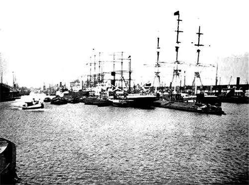 Sailing Ship Harbor at Hamburg.