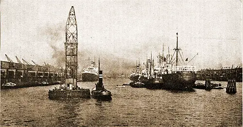 Ships in a Basin in Hamburg Harbor.