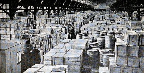 Interior View of a Quay Shet of the Hamburg-American Line at the Port of Hamburg.