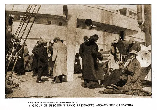 Group of Rescued Titanic Passengers on the Carpathia, 1912.