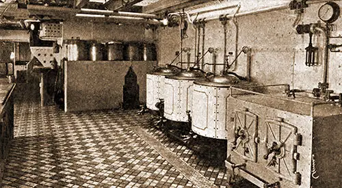 The Galley With Their Steam Cookers, the Galleys Are Kept Scrupulously Clean.