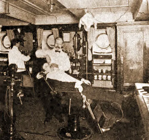 Typical Barber Shop on an Ocean Liner circa 1910.