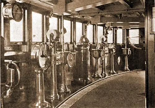 View of the Bridge of the RMS Lusitania of the Cunard Line.