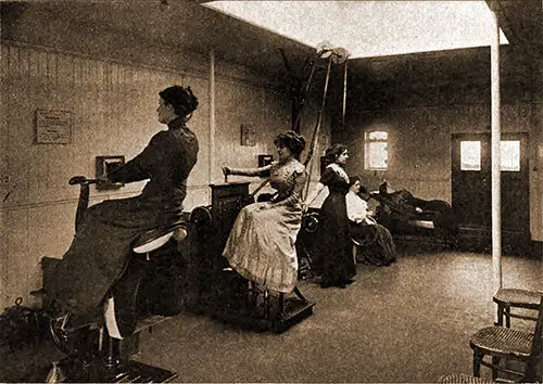 Women Exercising in the First Class Gymnasium on Board a Steamship.