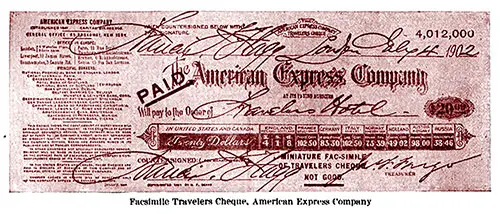 Facsimile Of Express Company Cheque for $20 from 1902.