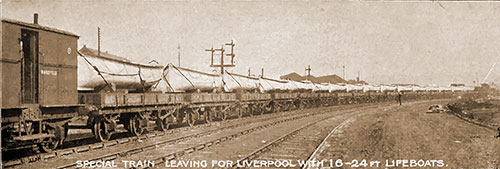 Steel Lifeboats for Ocean Liners Carried on a Special Train Heading Towards Liverpool.