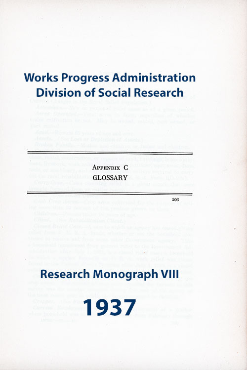 Glossary Title Page, Farmers on Relief and Rehabilitation