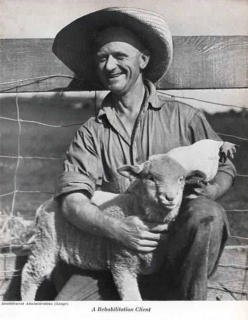 A Rehabilitation Client Poses with a Lamb and Chicken.
