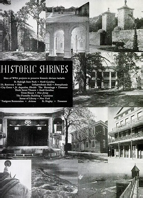 Collage of Sites of WPA Projects to Preserve Historic Shrines.
