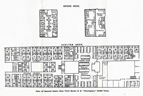 Plan of Second Cabin, New Twin Screw SS Grampian, 10,000 Tons