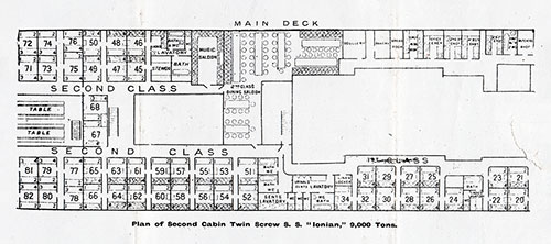 Plan of Second Cabin, Twin Screw SS Ionian, 9,000 Tons