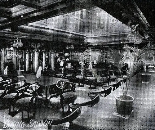 A View of the Dining Saloon on an American Line Steamer circa 1907