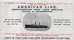 1901-04-22 American Line First Cabin Services Brochure.