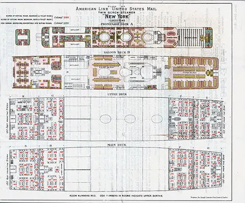 Deck Plan of the SS New York of the American Line.