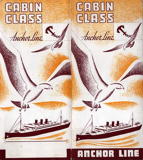 Front Cover, Anchor Line Cabin Class Brochure. Undated, circa 1930s.