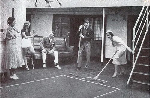 Passengers Play Shuffleboard on Deck