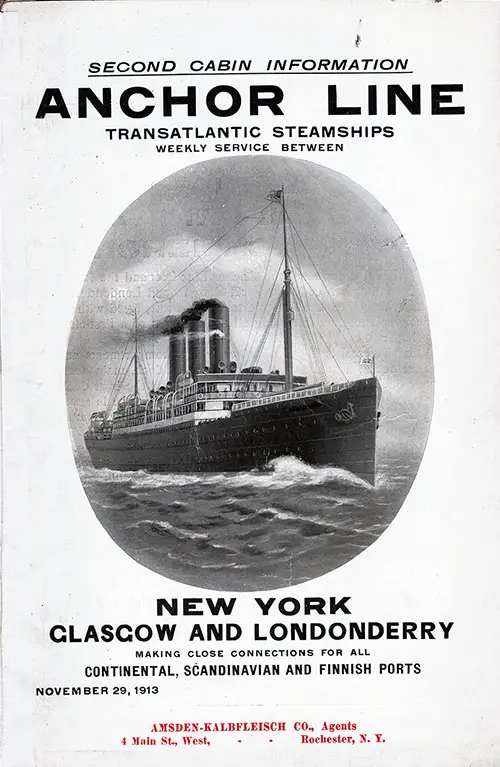 Front Cover, Anchor Line Second Cabin Information and Accommodations 1913