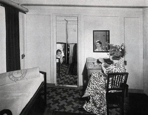 Passengers Relaxing in their Stateroom en Suite. Baltimore Mail Line Steamship