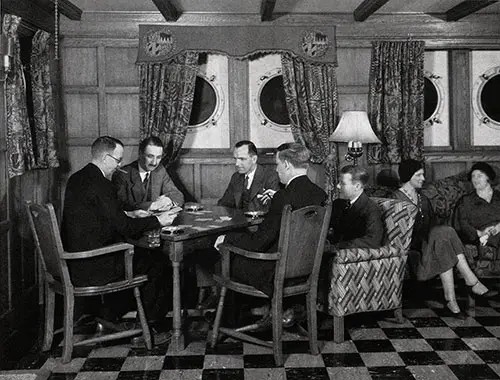 Passengers Play Cards in the Smoking Room on a Baltimore Mail Line Steamship
