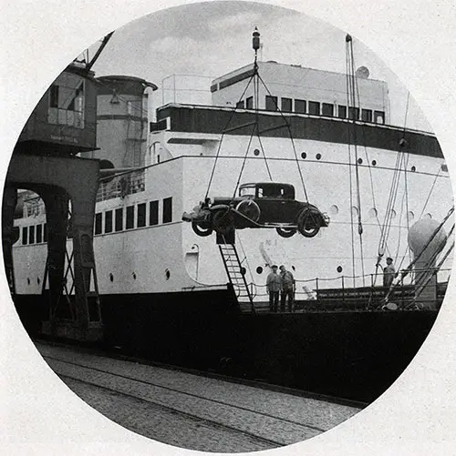 Uncrated Automobile Being Loaded onto a Baltimore Mail Line Steamship.