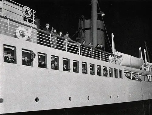 Passengers Sailing Home, Waiving Back to the People on the Pier