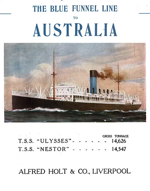 Composed Front Cover, Blue Funnel Line to Australia - Alfred Holt & Co., Liverpool - 1913.