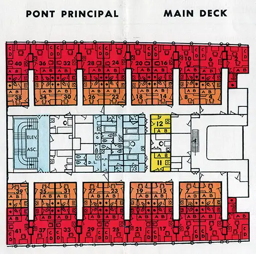 Ile de France Main Deck Plan Showing Cabin Passenger Cabins