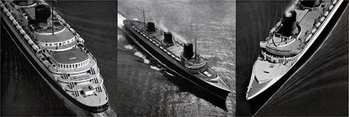 Three Views of the "Normandie" Passenger Ship at Sea. 