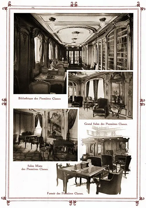 Collage of First Class Accommodation of the Steamship France (1912). 