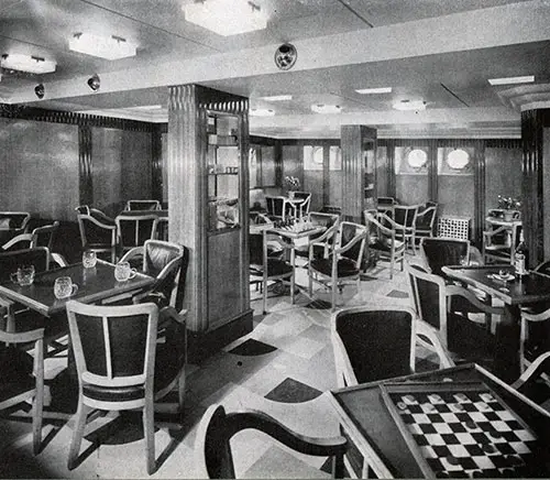 Passengers Relax, Smoke, Sip, Chat and Play Games in the Smoking Room. SS Champlain.