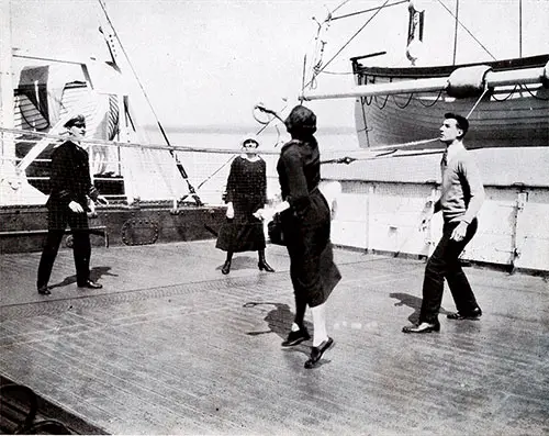 Cabin Class Passengers Enjoy a Game of Deck Tennis