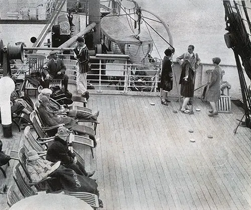 Cabin Class Passengers Relax While Watching a Shuffleboard Match