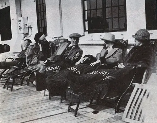 Cabin Class Passengers Relax on Their Deck Chairs, Keeping Warm from the Steamer Rugs.