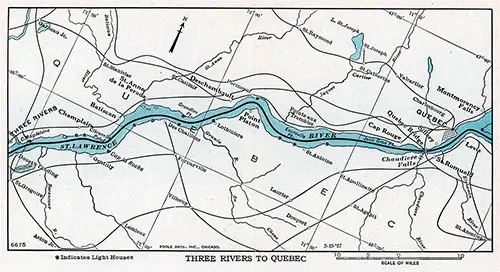 Map of the St. Lawrence River, Three Rivers to Quebec.