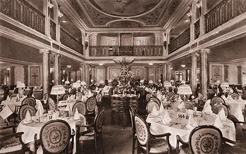 Louis XVI Style Dining Saloon on the RMS Aquitania Awaits First Class Passengers.