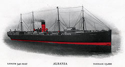 The Cunard-Anchor Line RMS Albania. Length: 540 Feet; Tonnage: 13,000.