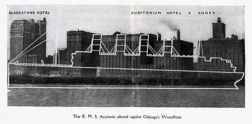 The RMS Aquitania Placed Against Chicago's Waterfront.
