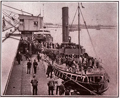 Passengers Boarding Tender at Quayside at Fishguard, Wales, circa 1913.
