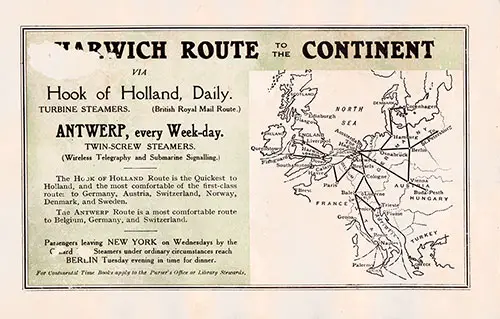 Harwich Route to the Continent via Hook of Holland.