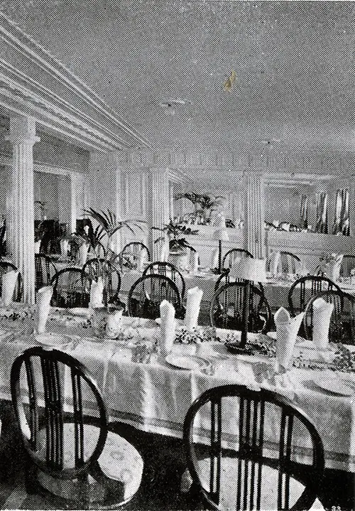 A Corner of the Second Cabin Dining Saloon on the RMS Franconia and RMS Laconia.