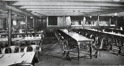 Third Class / Steerage Dining Room. 1912 Brochure RMS Franconia and Laconia - Cunard Line.