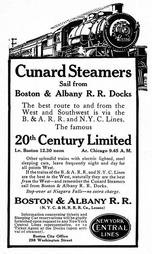 Advertisement for Boston & Albany RR / New York Central Lines.