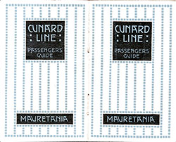 1921 Brochure Cover, Cunard Line Passengers Guide to the RMS Mauretania.