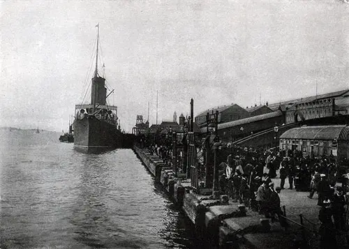 The Landing Stage and Riverside Railway Station at Liverpool, with a Cunard Liner Lying Alongside.
