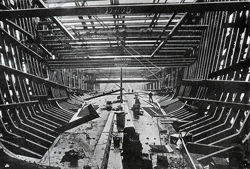 The Building of the Cunard Steamship Campania.  The Vessel's Skeleton Framework is Shown.