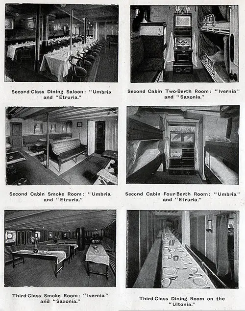 Additional Second Cabin and Third Class Accommodations Typically Found on Cunard Steamships.