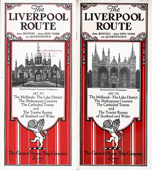 Cover of a 1923 Brochure "The Liverpool Route," from the Cunard Steamship Company, Ltd.